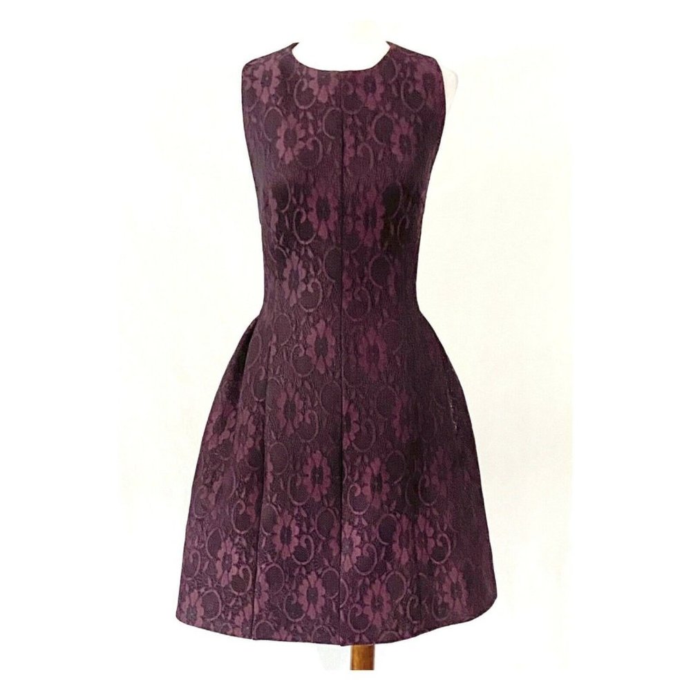 Calvin Klein Sleeveless Merlot Scuba Knit Lace Fit-Flare Dress Size 10